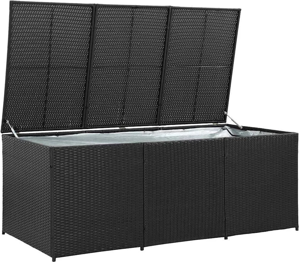 Fekete Polyrattan Kerti Tárolóláda 180 X 90 X 70 Cm