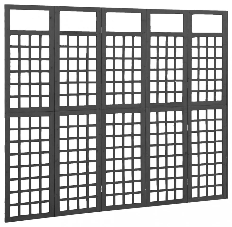 5 paneles fekete fenyőfa térelválasztó/lugasrács 201,5 x 180 cm
