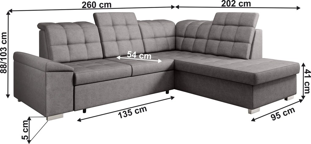 Kinyitható ülőgarnitúra, barnásszürke, jobbos, OREO ROH