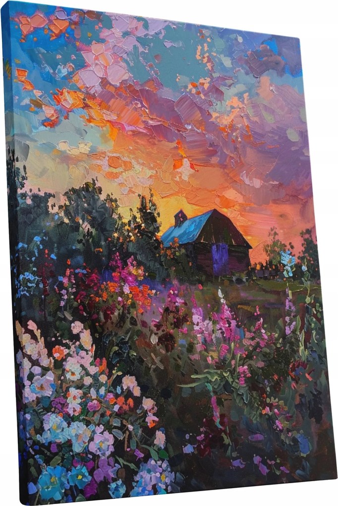 Vászonkép Naplemente virágok táj otthon nappali szoba 30x40