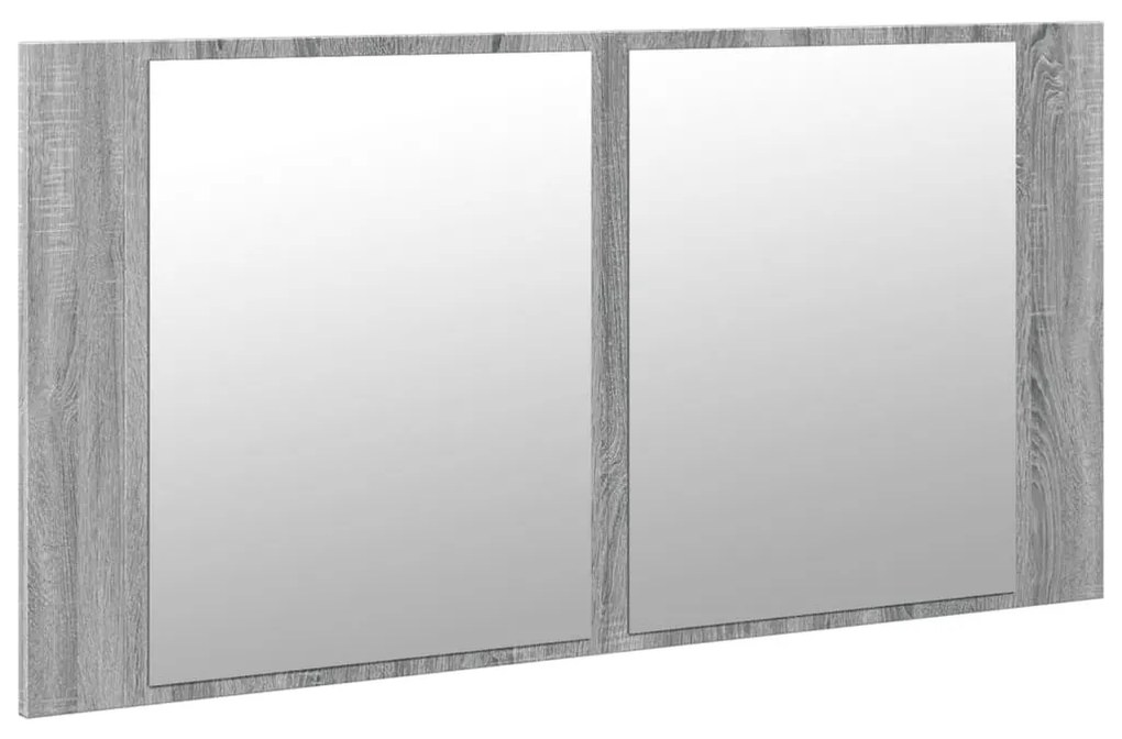 szürke sonoma akril LED-es tükrös fürdőszobaszekrény 90x12x45cm