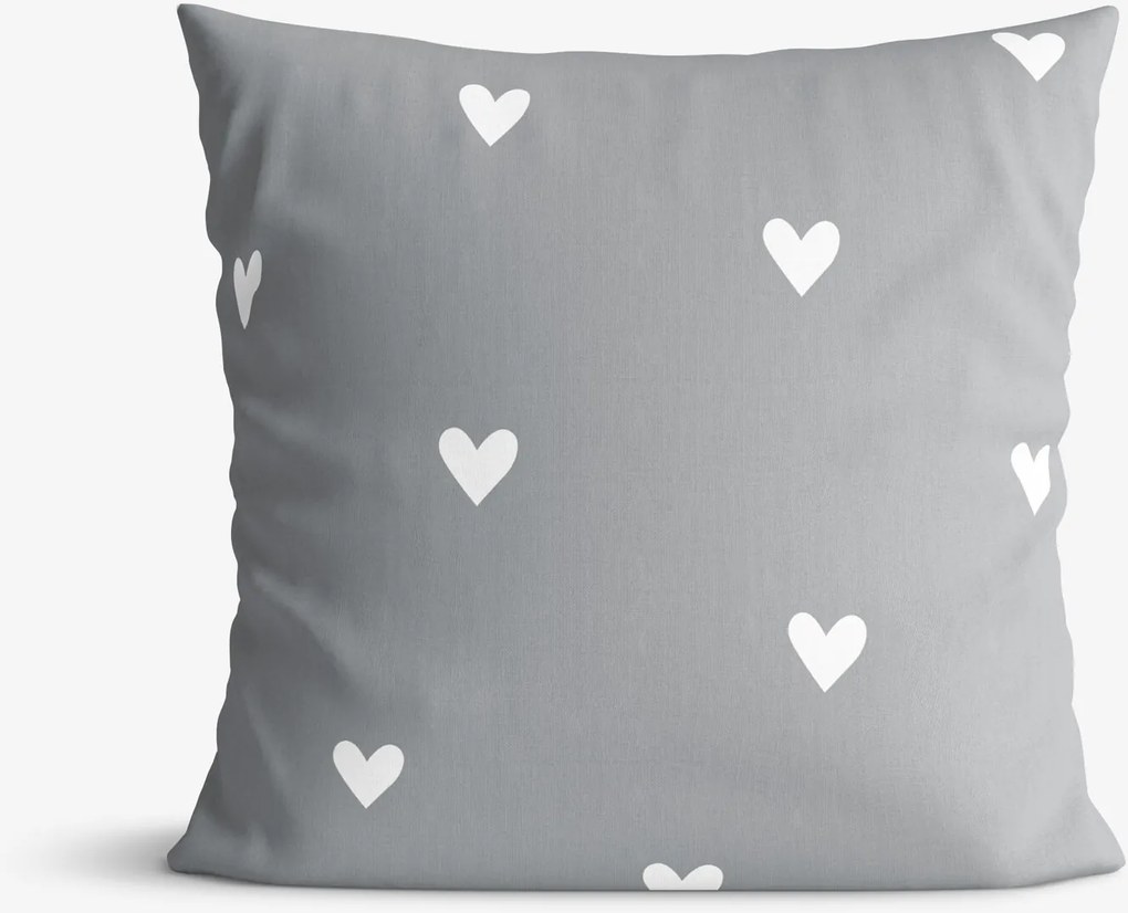 Goldea pamut párnahuzat - szívecskék, szürke alapon 40 x 60 cm