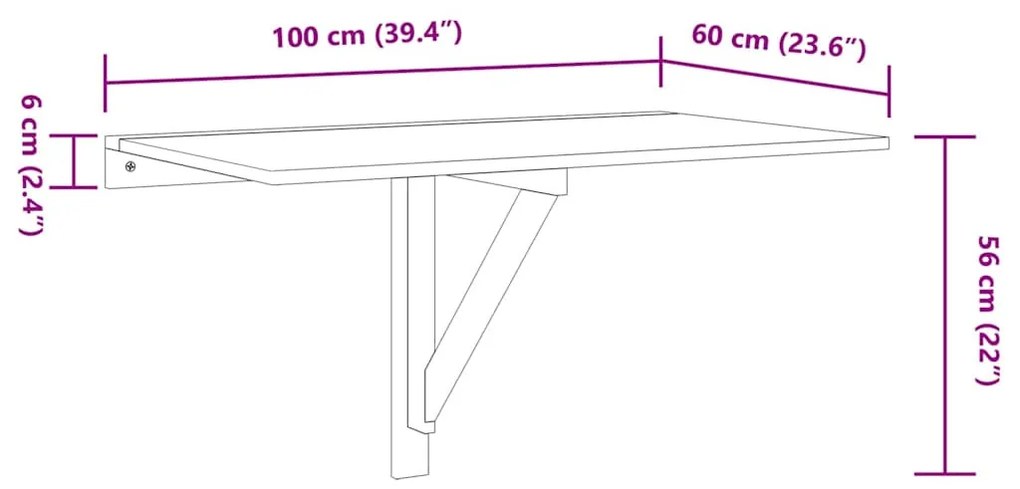 betonszürke szerelt fa összecsukható fali asztal 100x60x56 cm