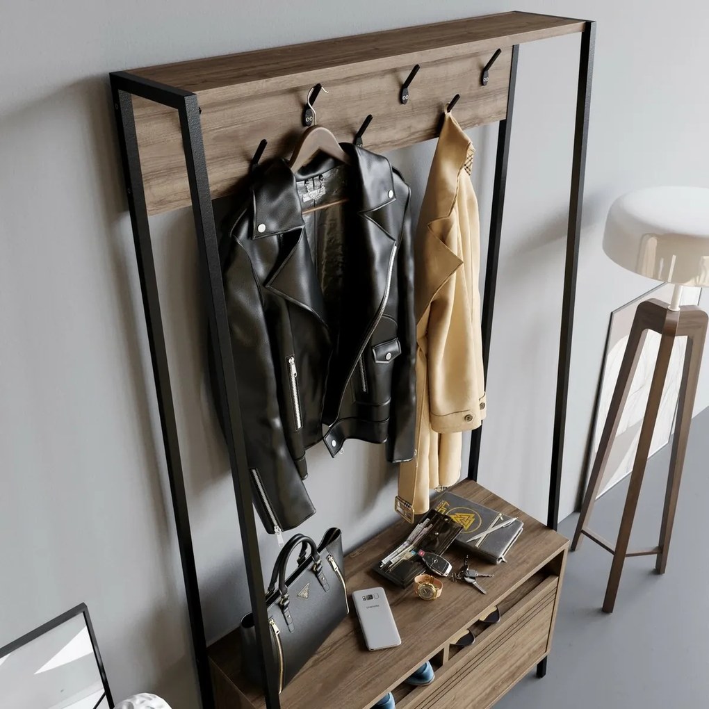 Devin Walnut and Black cipősszekrényes fogas