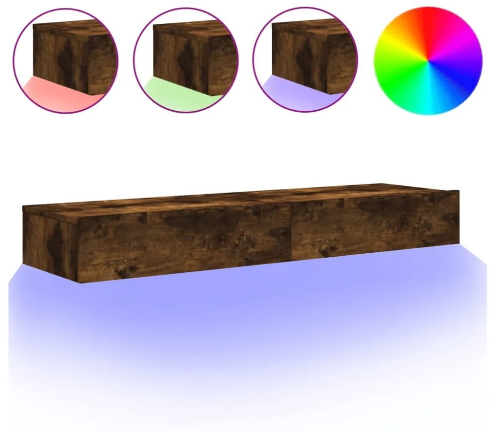 2 db füstös tölgy színű TV-szekrény LED fénnyel 60x35x15,5 cm