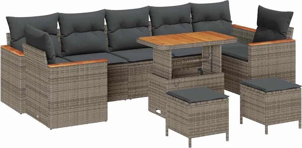 vidaXL Kerti Kanapé Szett 10 pcs Szürke polirattan