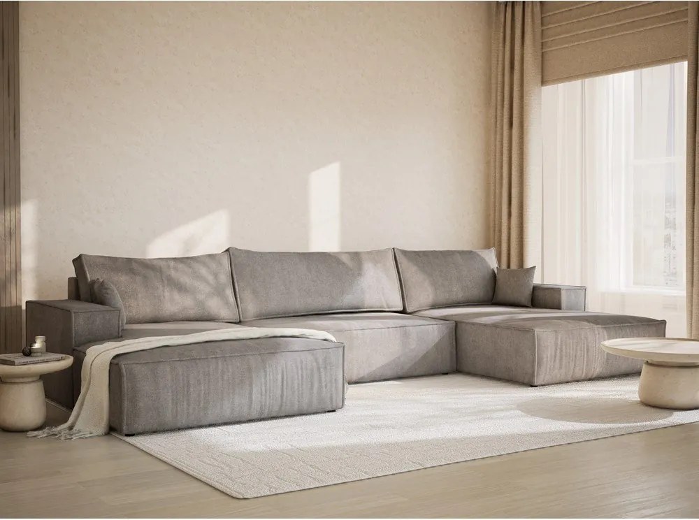 Szürkésbézs zsenília kinyitható-tárolóhelyes sarokkanapé (U alakú) Kyoto – Maison de Rêve
