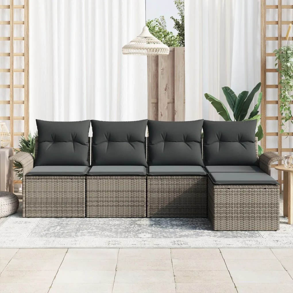 Kerti Kanapé Szett párnával tárolóval 5 pcs Szürke Poli rattan