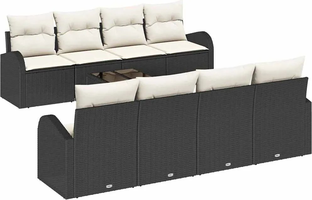 vidaXL Kerti Kanapé Szett Fekete 55 x 55 x 37 cm polirattan