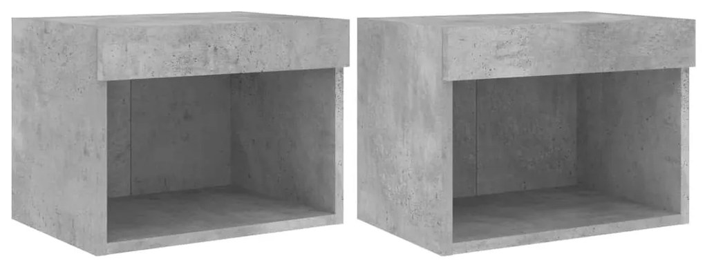 2 db betonszürke fali éjjeliszekrény LED-világítással