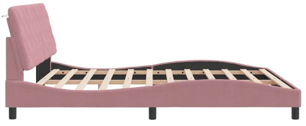 rózsaszín bársony ágykeret LED-ekkel matrac nélkül 180 x 200 cm