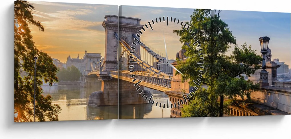 Kép - Híd a folyón, Budapest, Magyarország (órával) (90x30 cm)