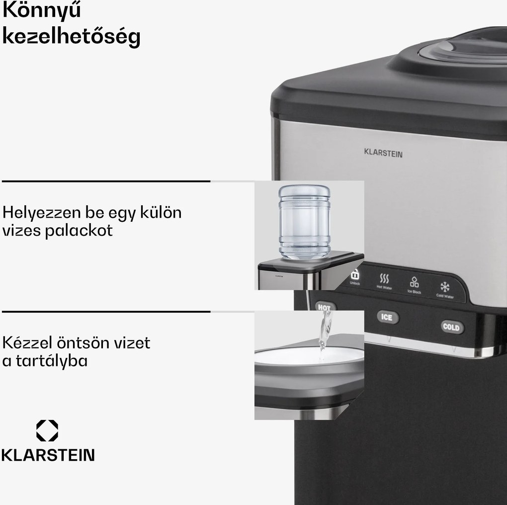 Klarstein Aqueous, jégkocka készítő 3 az 1-ben, jégkocka, 20 kg/24 h, vízadagoló: hideg és meleg