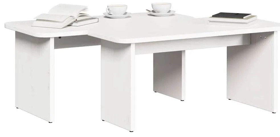 Dohányzóasztal 2 pcs Fehér 100 x 69 x 35.5 cm Tömör fenyőfa