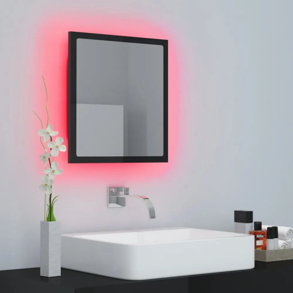 magasfényű fekete akril LED-es fürdőszobatükör 40x8,5x37cm