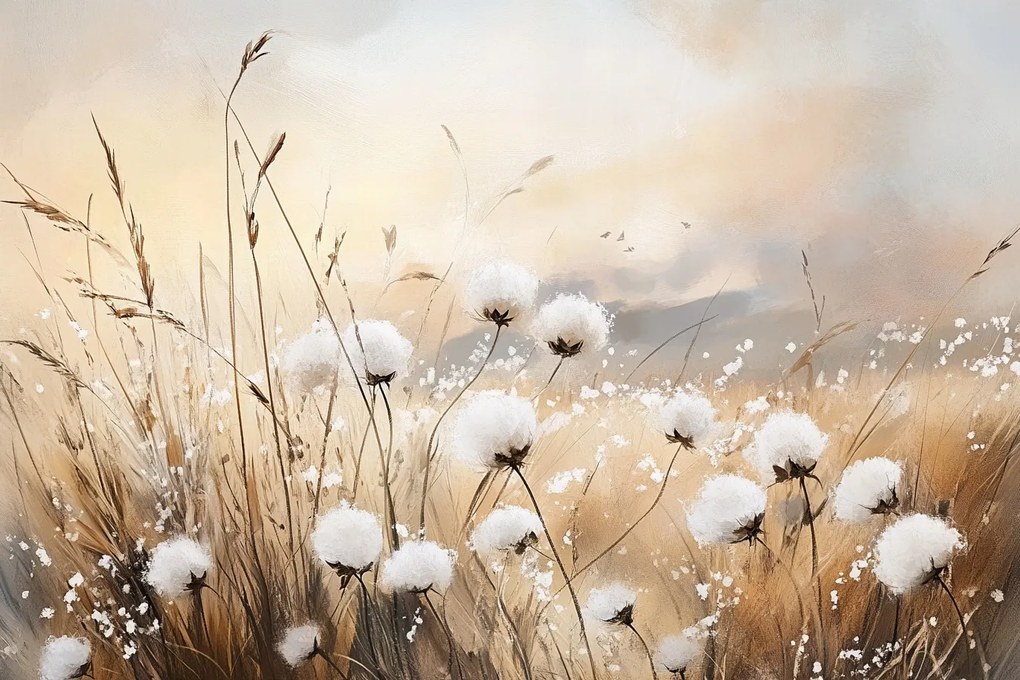 Fotótapéta Flizelina Rét Virágok Pamut Pehely Kalászok Gabona 104x70,5 ragasztó