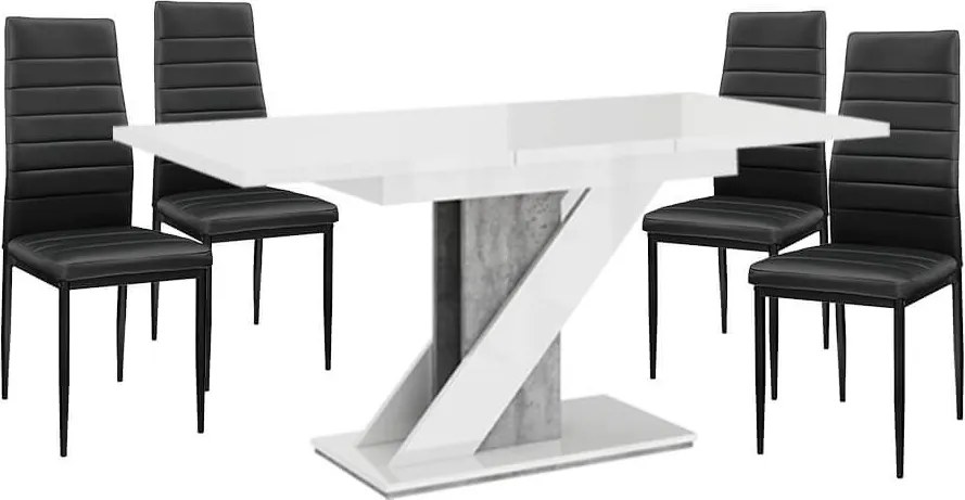 Maasix WGS Szürke-Magasfényű Fehér Z 4 személyes étkezőszett Fekete Coleta székekkel N