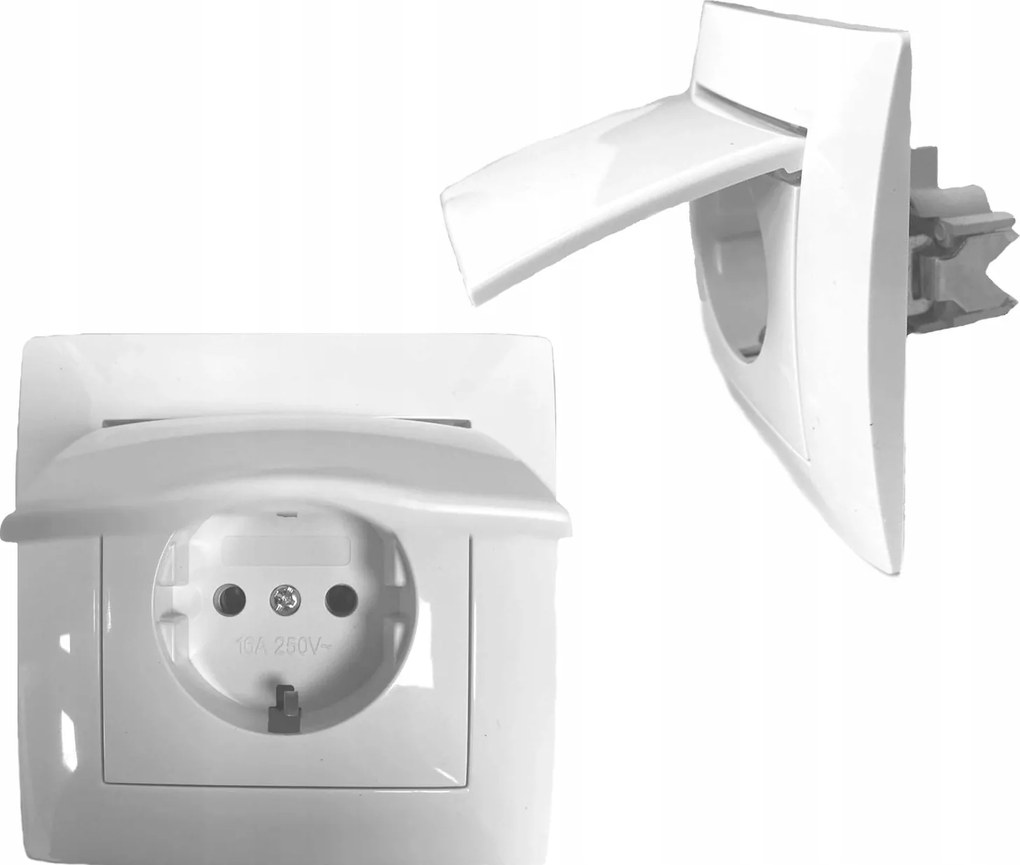 Schuko Elektromos aljzat szimpla földelés flip-flop IP44 fehér