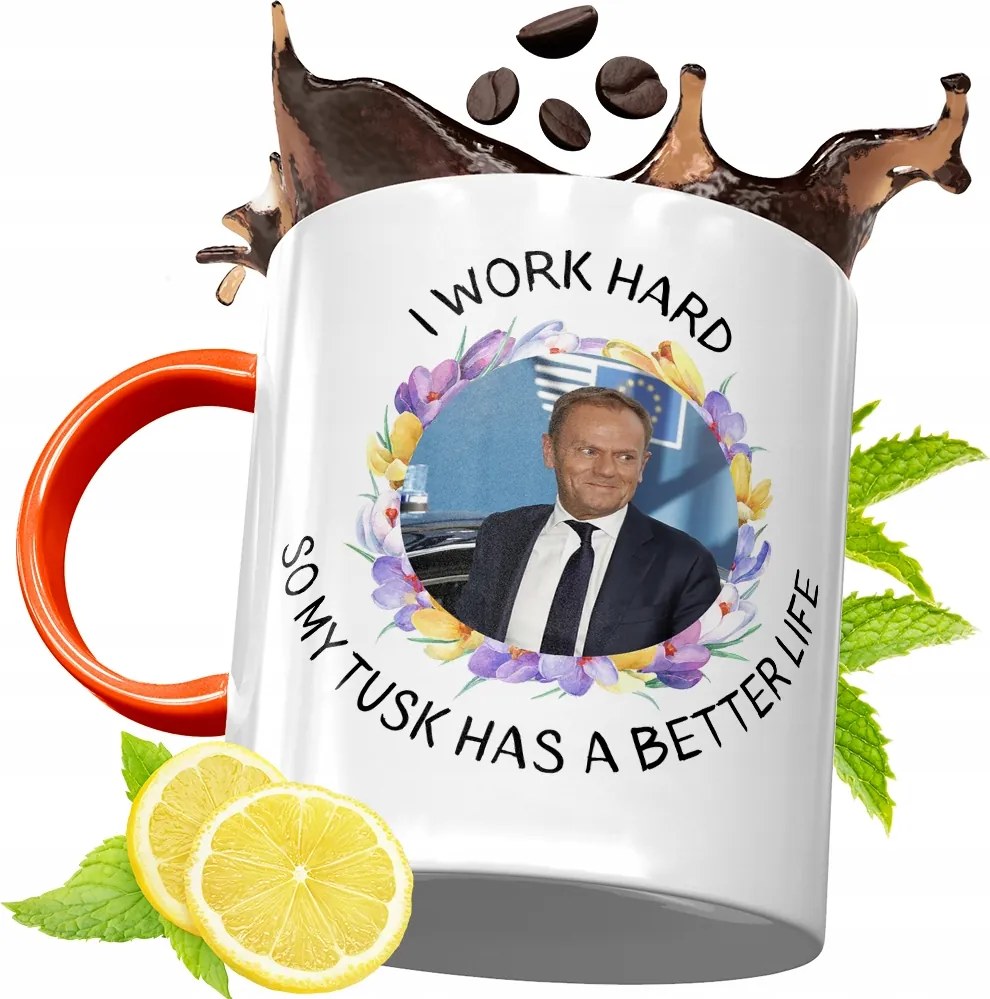 Donald Tusk Narancssárga Bögre Ajándék, fényképes nyomattal