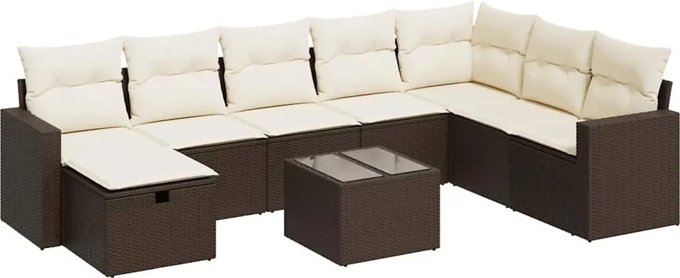 vidaXL 9 részes barna polyrattan kerti ülőgarnitúra párnákkal