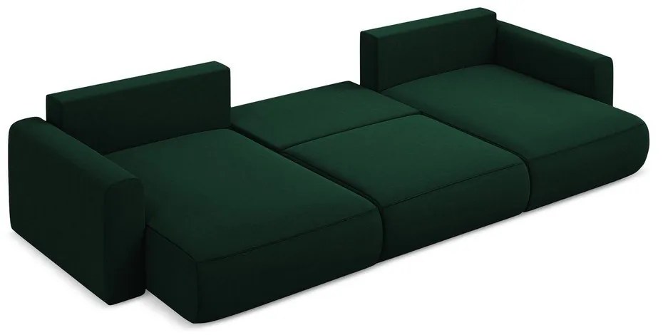 Zöld bársony kinyitható-tárolóhelyes (U alakú) sarokkanapé Kapua – Makamii