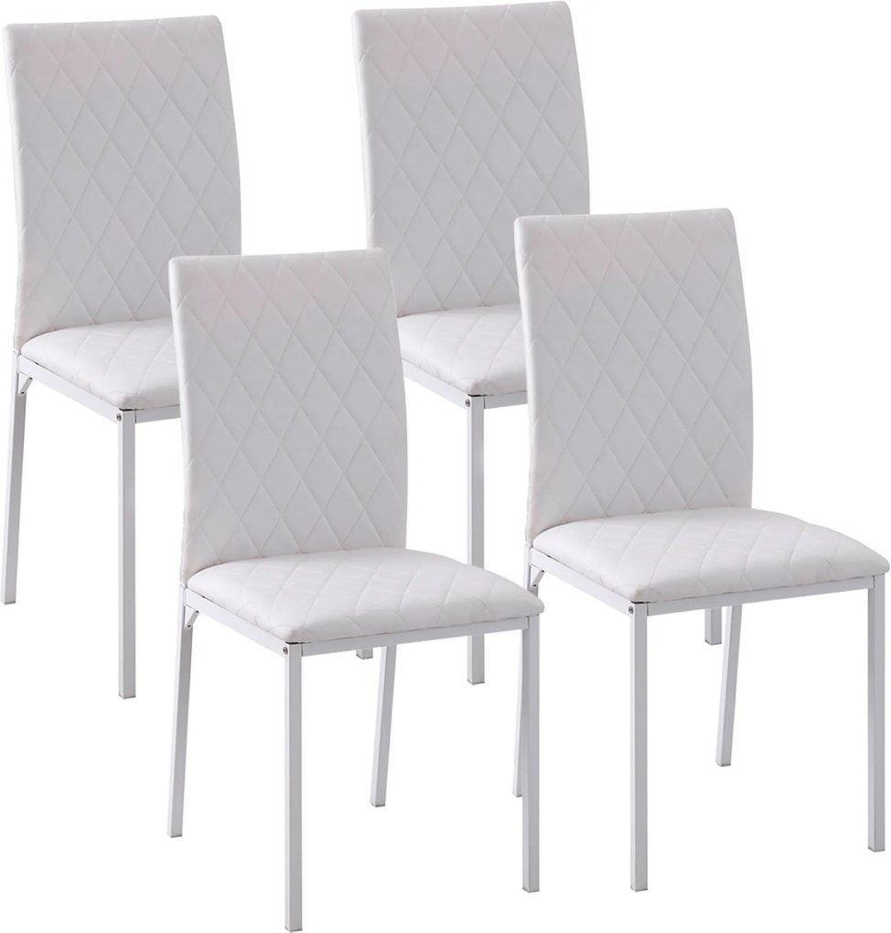 HOMCOM 4 darabos Párnázott Étkezőszék Kárpitozott Műbőr Anyagból, Fémlábakkal, Modern Székek Konyhába és Hálószobába, Teherbírás: 120 kg, 41x50x91 cm,