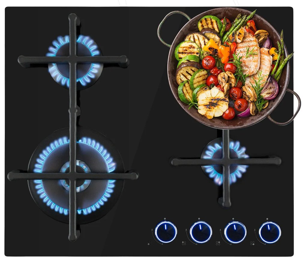 Klarstein Illuminosa 4, gázfőzőlap, 4 Sabaf égő, üvegkerámia