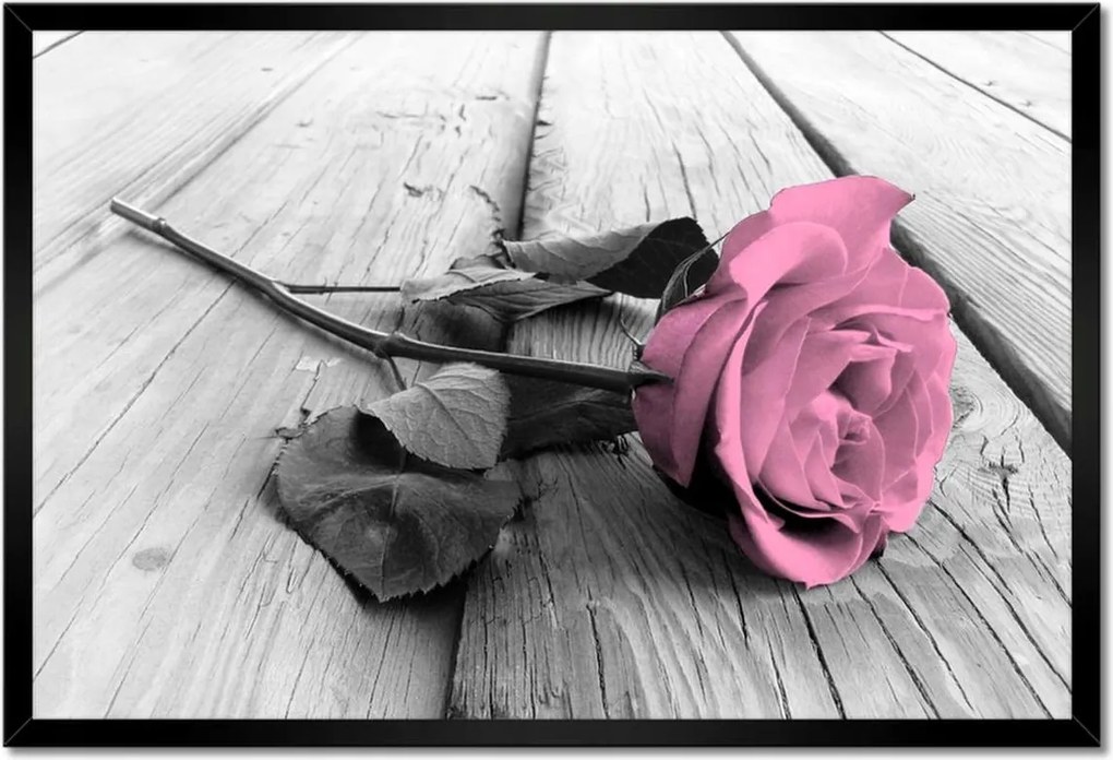 Poszterek keretben 60x40 Rózsa világos deszkákon
