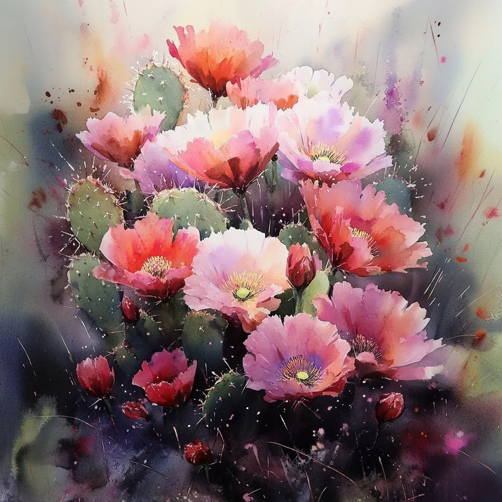 Vászonkép Canvas Természet Növényzet Kaktusz Fügekaktusz Virágok 80x80