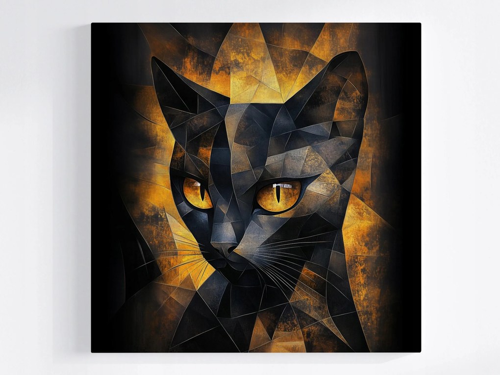 Poszter Grafika Macska Fekete Arany Geometria Mozaik 3D 80x80