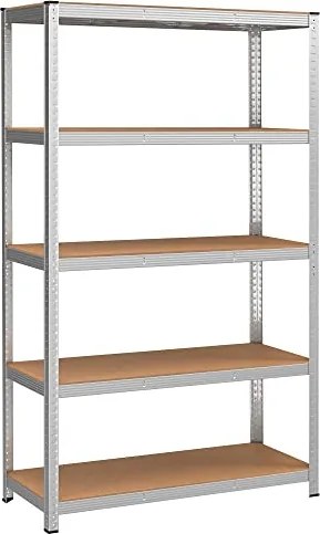 5 szintes polcrendszer, acél polcrendszer tároláshoz, teherbírás 875 kg, 60 x 120 x 200 cm, ezüst