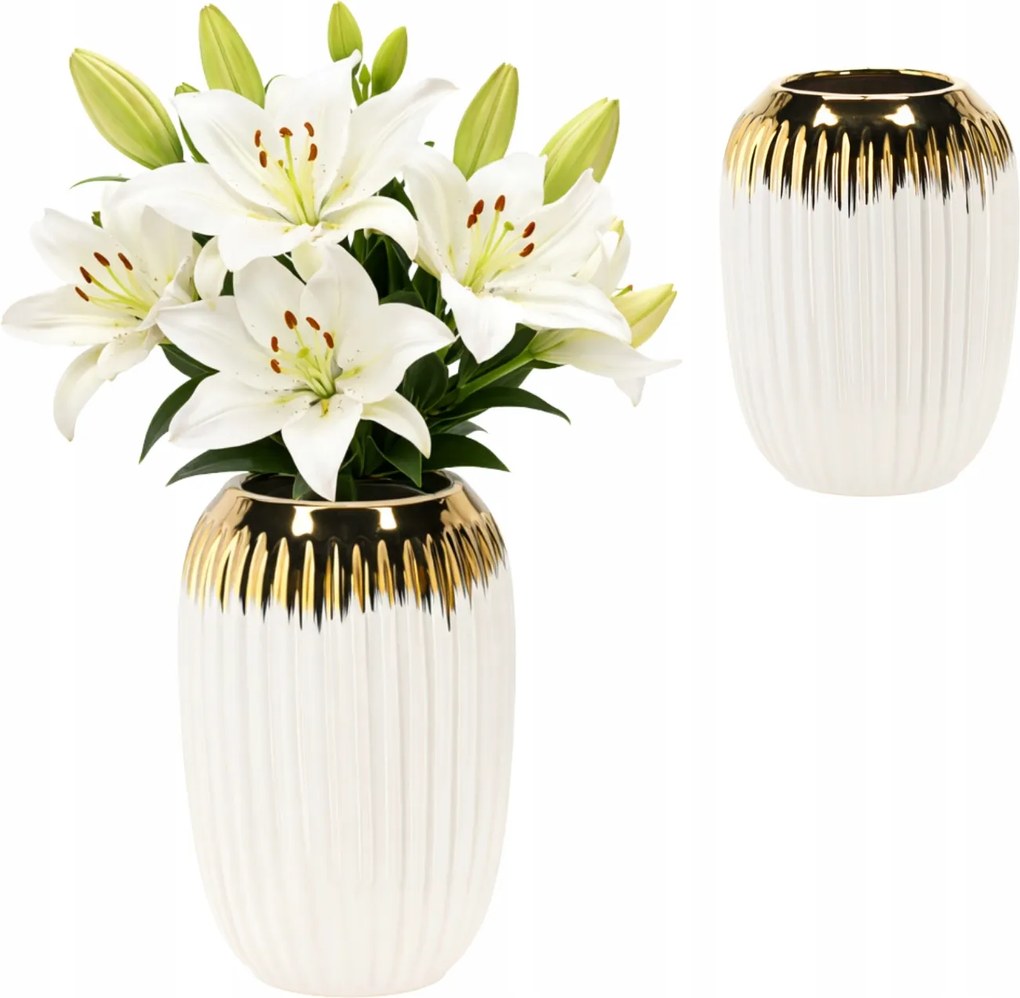 Kerámia váza Fehér-Arany 20 cm Glamour Fagyálló