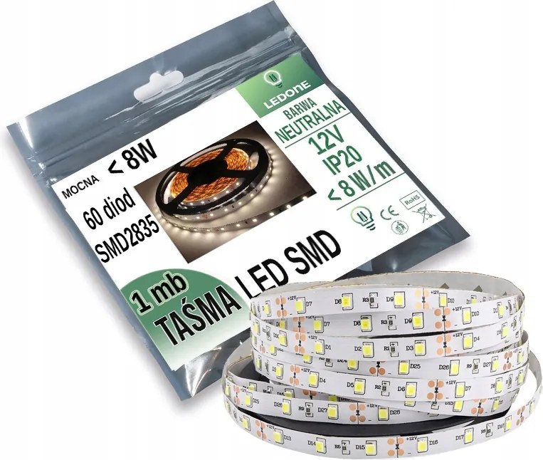 Erős 8W Prémium Led szalag 2835 300 IP20 Neutra 1m