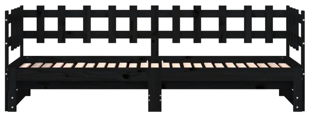 fekete tömör fenyőfa kihúzható kanapéágy 2 x (80 x 200) cm