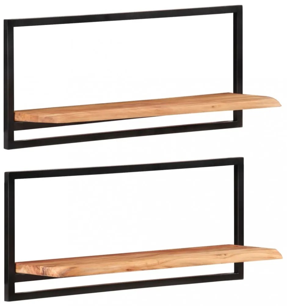 2 darab tömör akácfa és acél falipolc 80 x 25 x 35 cm