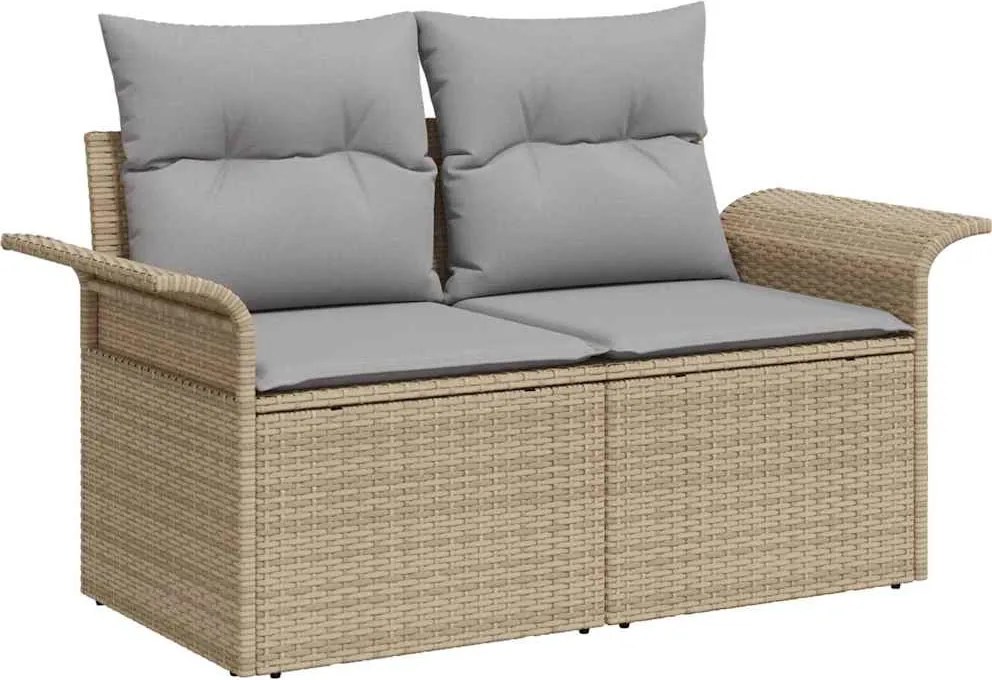vidaXL Kerti kanapé párnával Bézs 141 x 62 x 69 cm polirattan