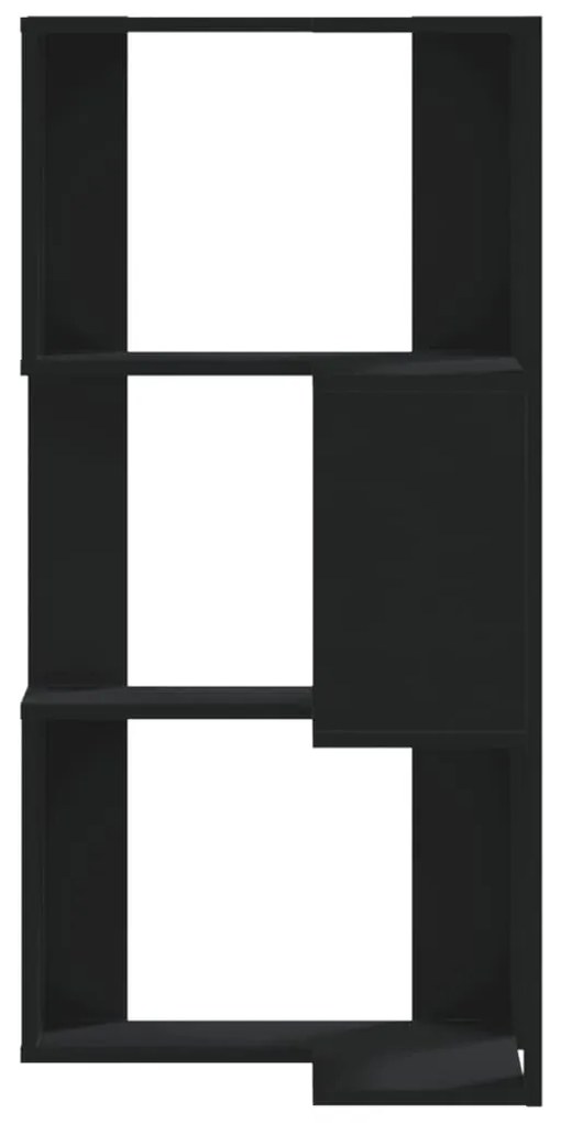 3 szintes fekete szerelt fa sarok könyvespolc 50 x 50 x 102 cm