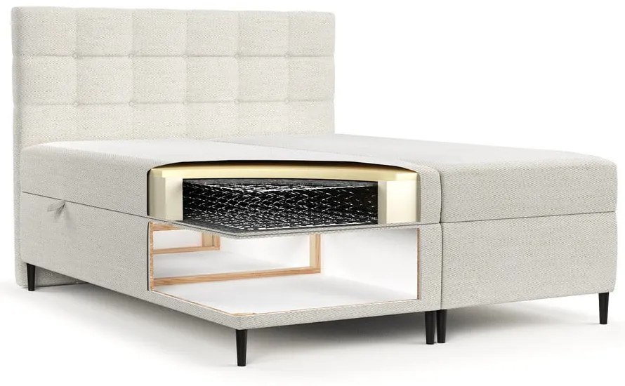 Krémszínű ágyneműtartós boxspring ágy 200x200 cm Urbaneo – Maison de Rêve