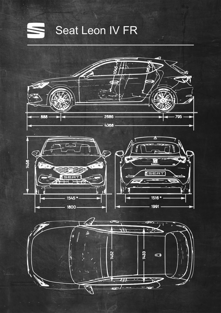 Poszter Seat Leon IV Fr Retro Patent Séma