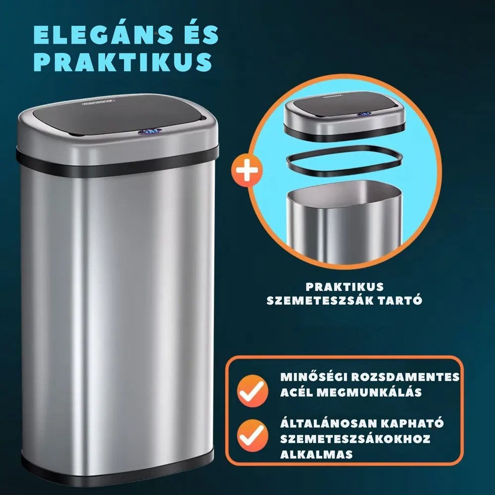 DEUS érzékelős szemetes, 58 liter, ezüst Jurhan