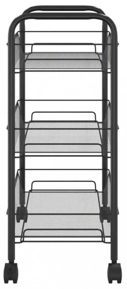 fekete 3 szintes vas konyhai kerekes kocsi 46 x 26 x 64 cm