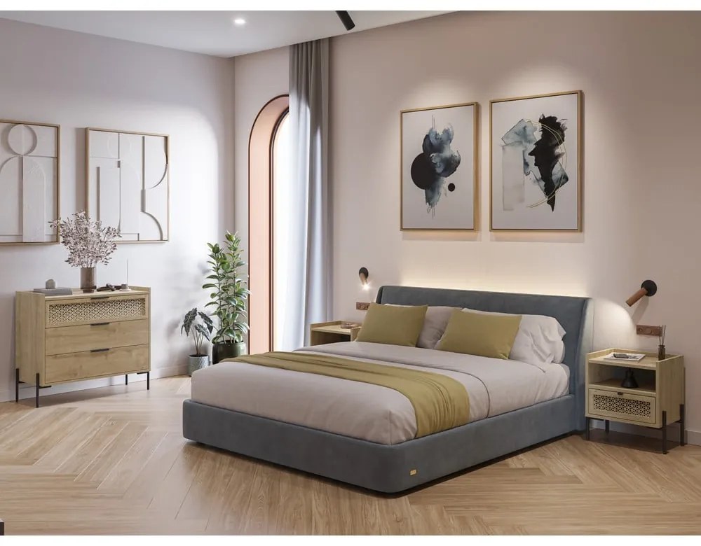 Natúr színű alacsony komód tölgyfa dekorral 90x80 cm Inca – Marckeric