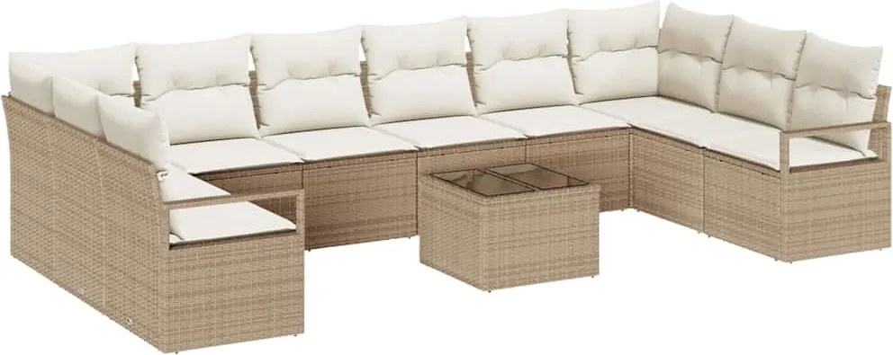 vidaXL Kerti Kanapé Szett párnával 11 pcs Beige és krém polirattan