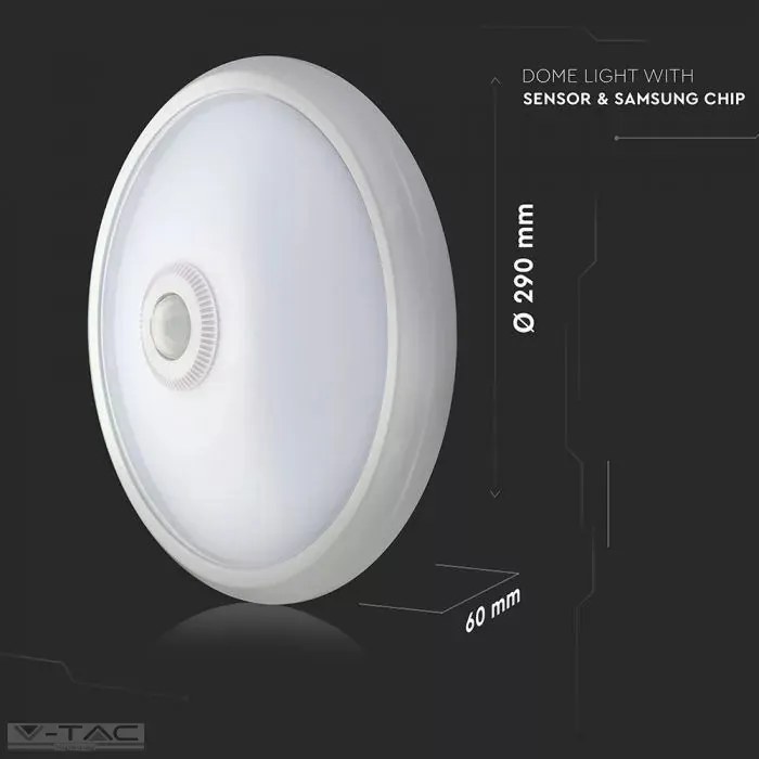 V-Tac 29 Cm 12W MOZGÁSÉRZÉKELŐS MENNYEZETI LÁMPA SAMSUNG CHIP 4000K - PRO21808
