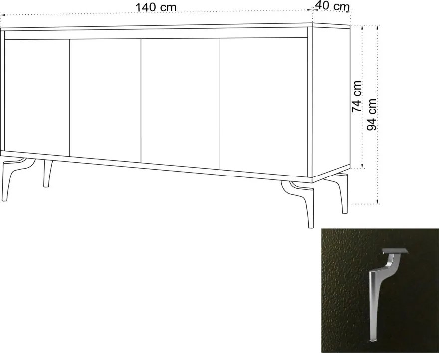 PEETA komód, 140 cm
