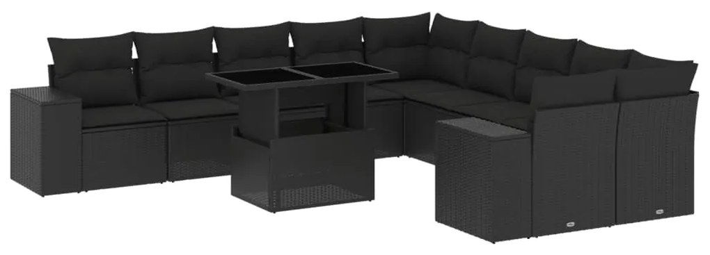 vidaXL 11 részes fekete polyrattan kerti ülőgarnitúra párnákkal