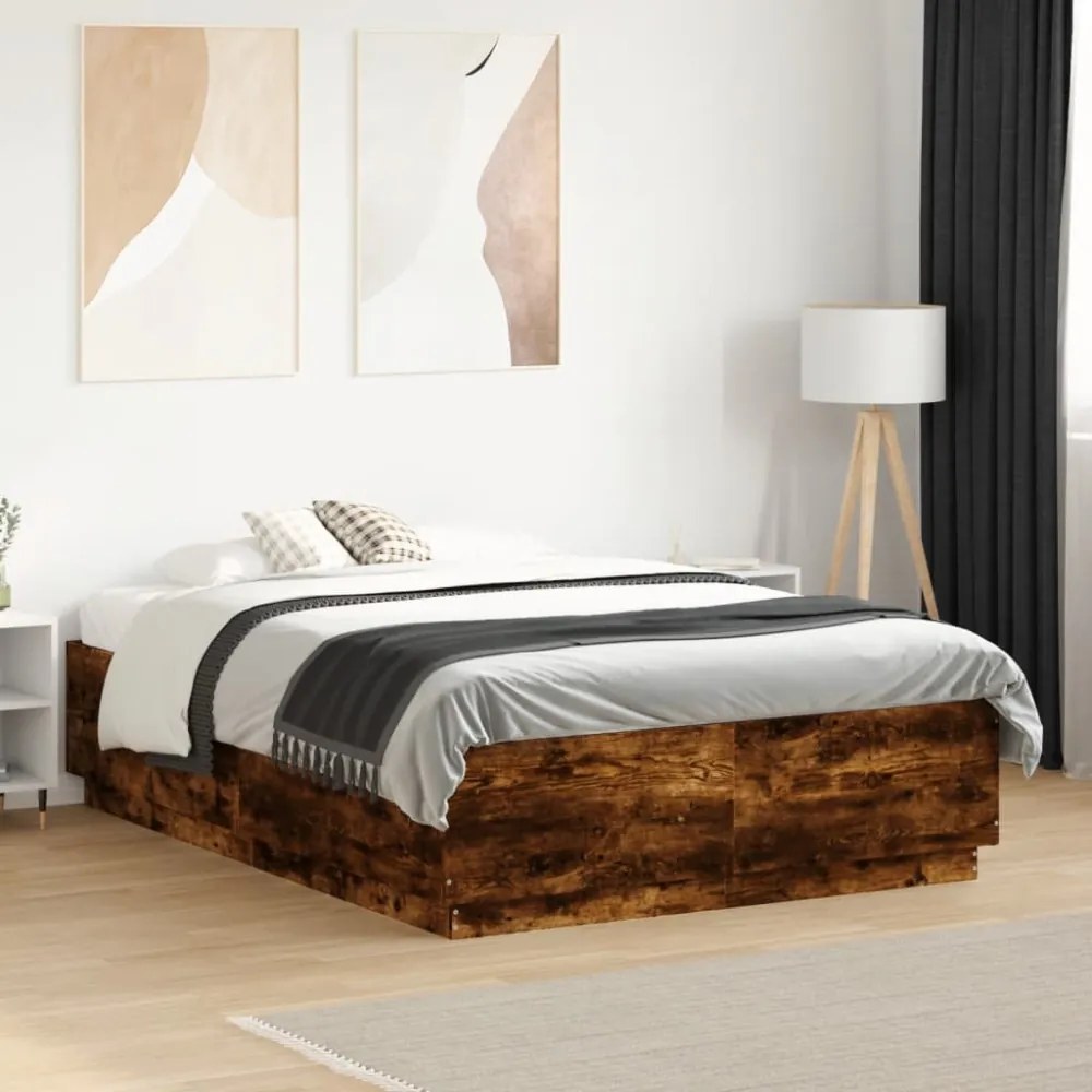 füstös tölgy színű szerelt fa ágykeret LED-del 120 x 190 cm