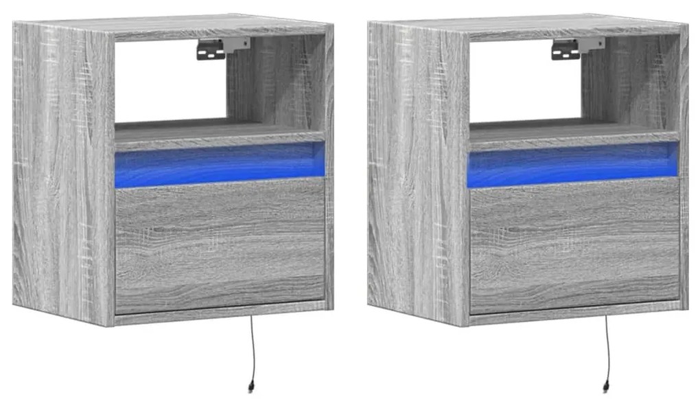 2 db szürke sonoma fali TV-szekrény LED-ekkel 41 x 31 x 45 cm