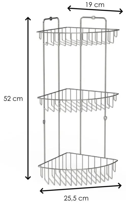 Erga Vega, 3 szintes sarokpolc 52x25,5x19 cm, króm, ERG-YKA-E.VEGA S3