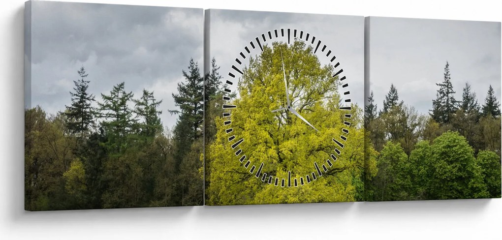 Egy zöld fa képe a mező közepén (órával) (90x30 cm)